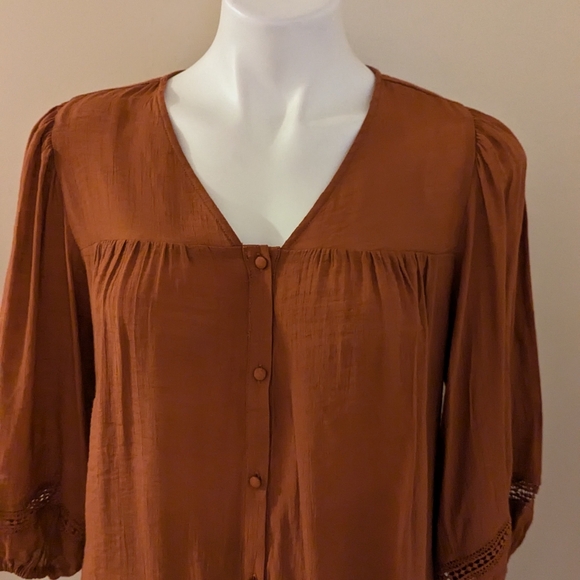 Nanette Lapore orange button down top size M - Picture 4 of 7